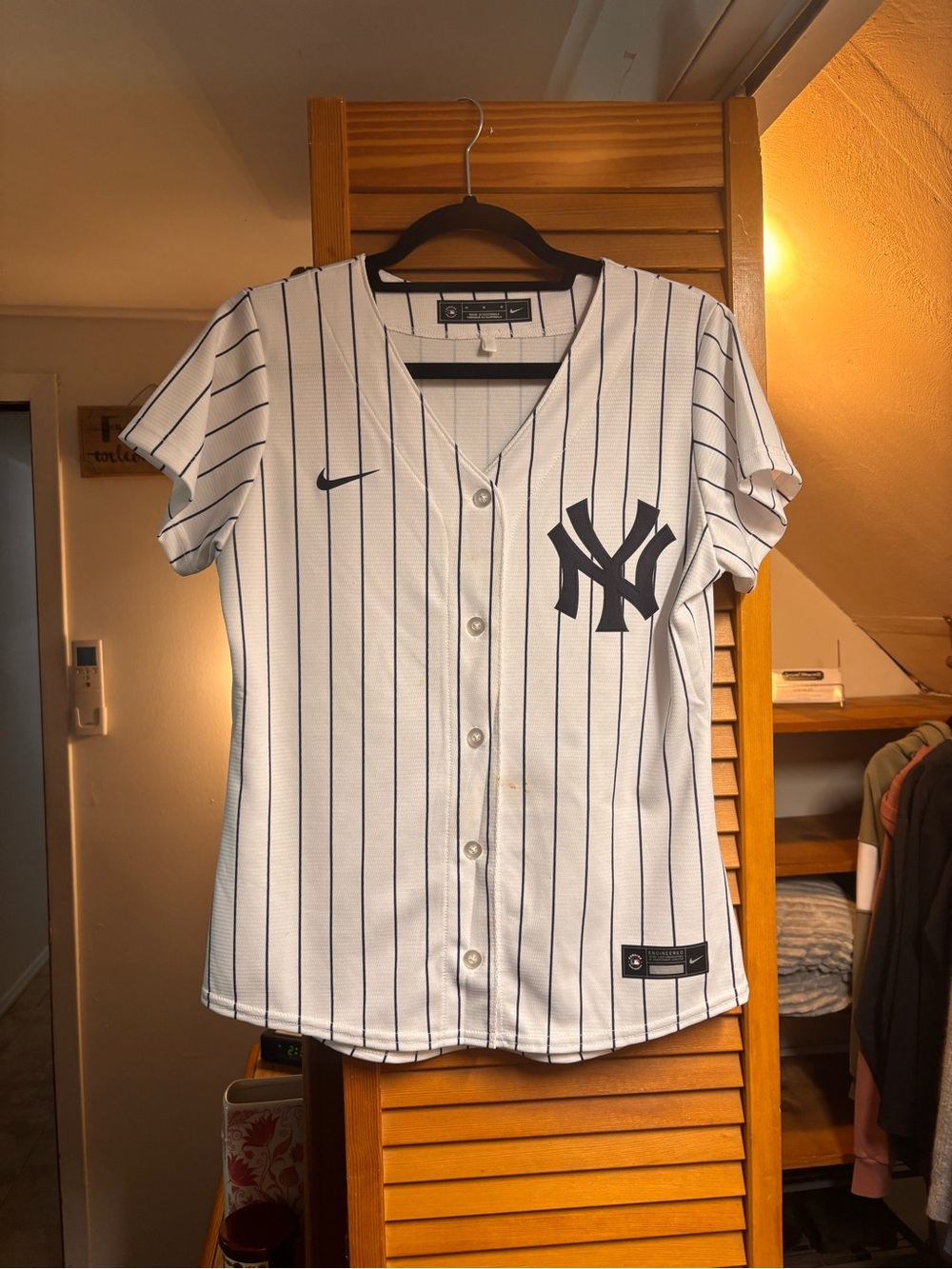 Nike White and Navy Pinstripe New York Yankees Baseball Jersey